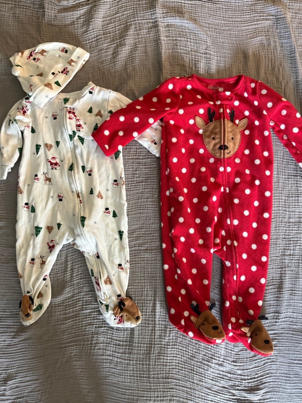 Carter's Red Polka Dot Reindeer Footed One-Piece